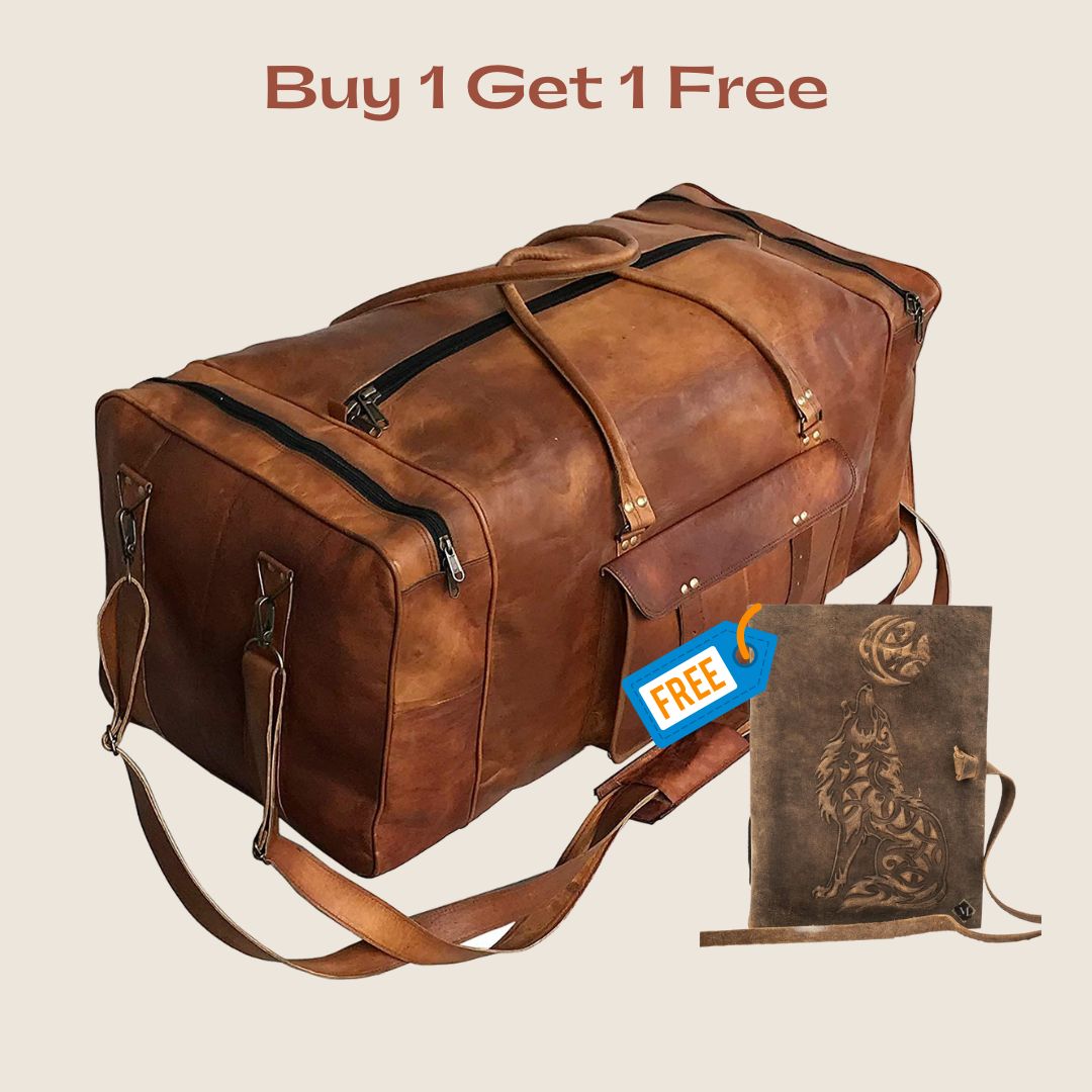 Leather Duffle Travel Bag + Free Leather Journal