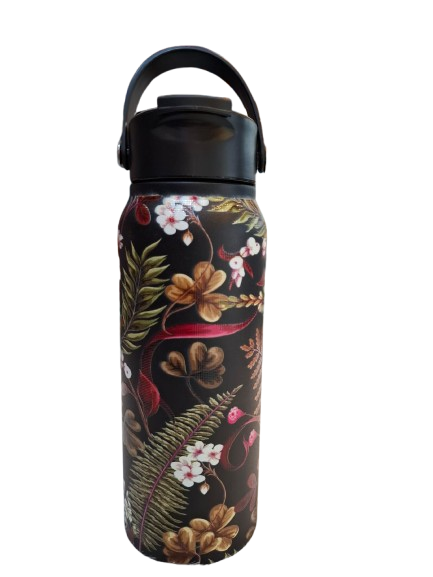 Black Printed Sports Kettle - Stainless Steel Water Bottle for Gym