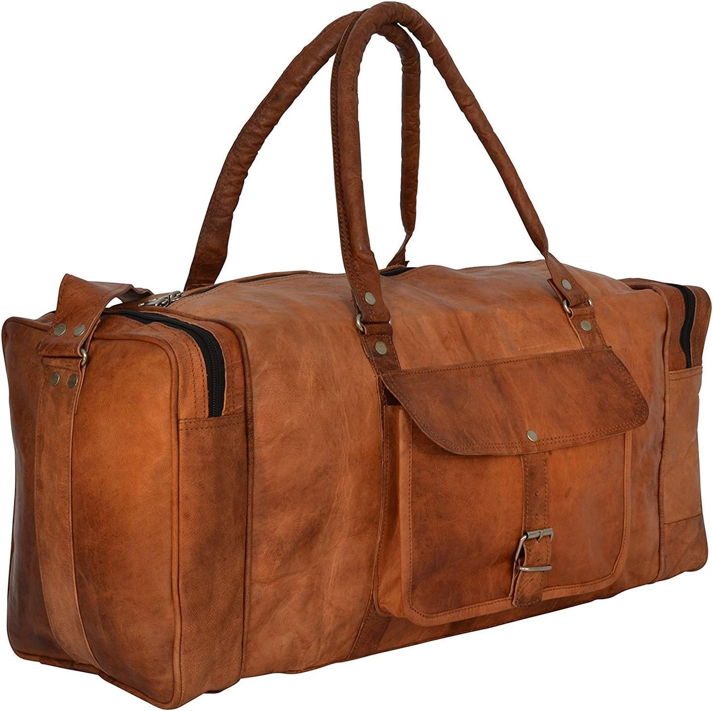 Brown Leather Travel Duffel Bag Perfect for Weekends & Getaways