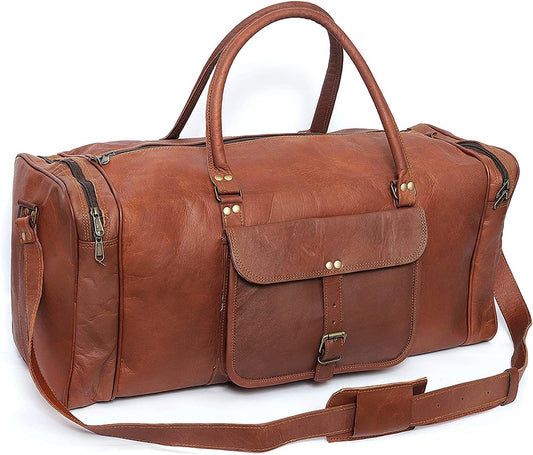 Brown Leather Travel Duffel Bag Perfect for Weekends & Getaways