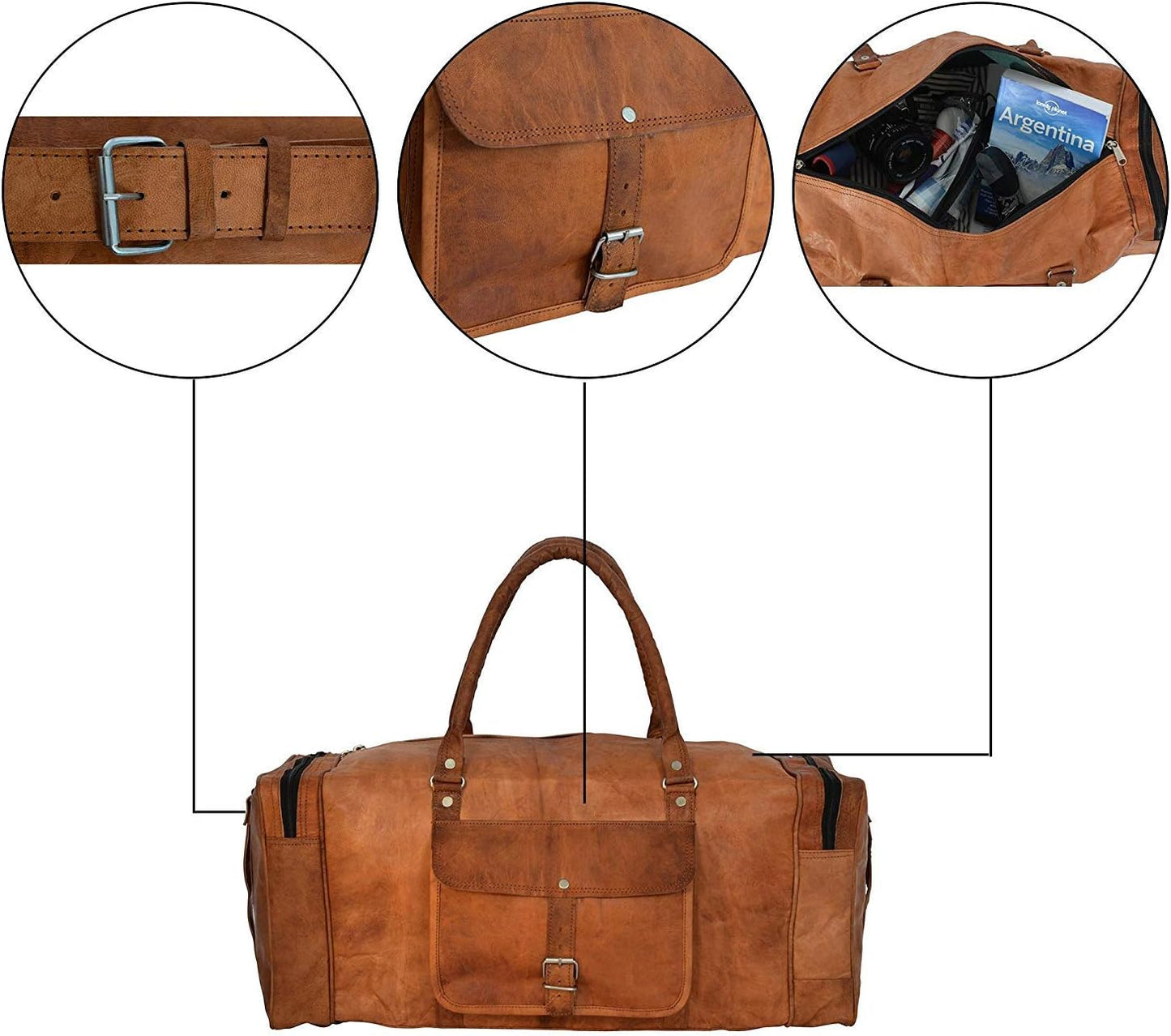 Brown Leather Travel Duffel Bag Perfect for Weekends & Getaways