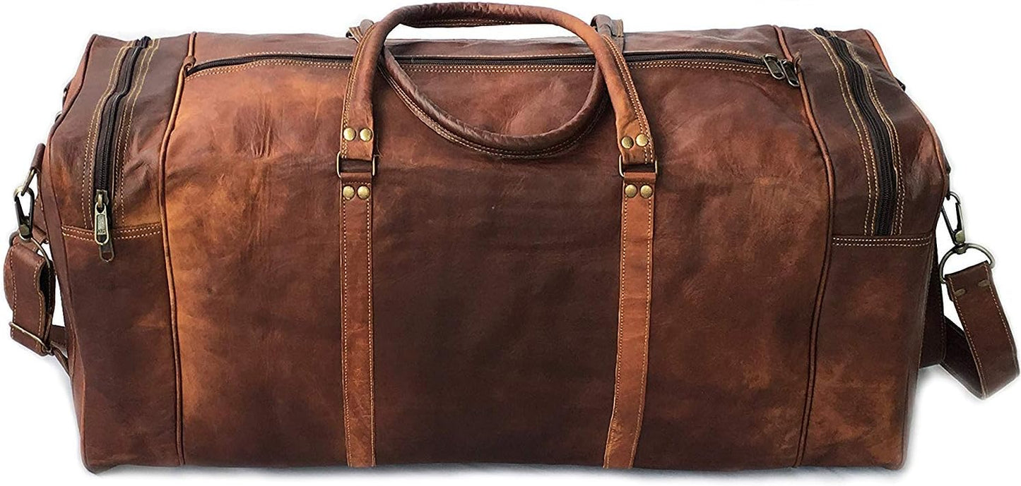 Brown Leather Travel Duffel Bag Perfect for Weekends & Getaways