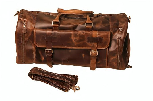 Buff Elegance Men's Brown Leather Duffel Bag