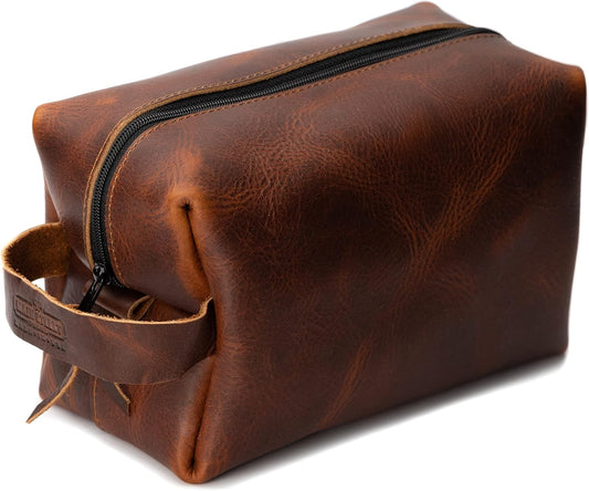 Classic Full-Grain Buff Leather Toiletry Bag for Travel