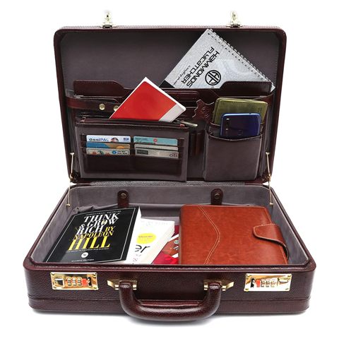 "Classic Genuine Leather Briefcase with Integrated Combination Lock"