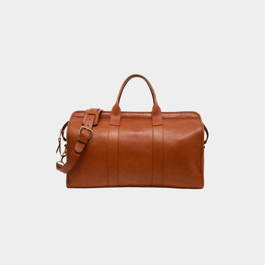 Classic Tan Leather Weekender Duffle Bag