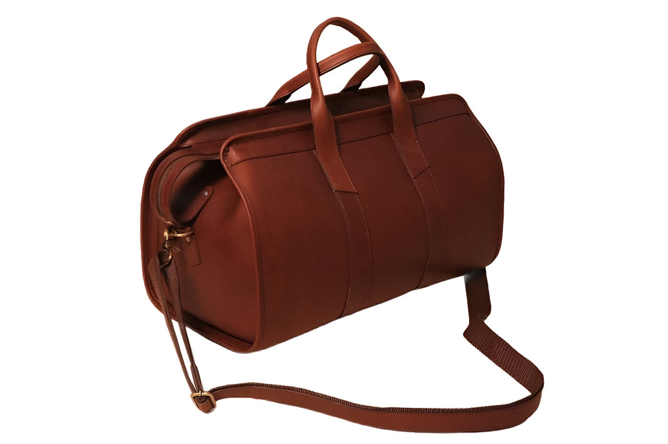 Classic Tan Leather Weekender Duffle Bag