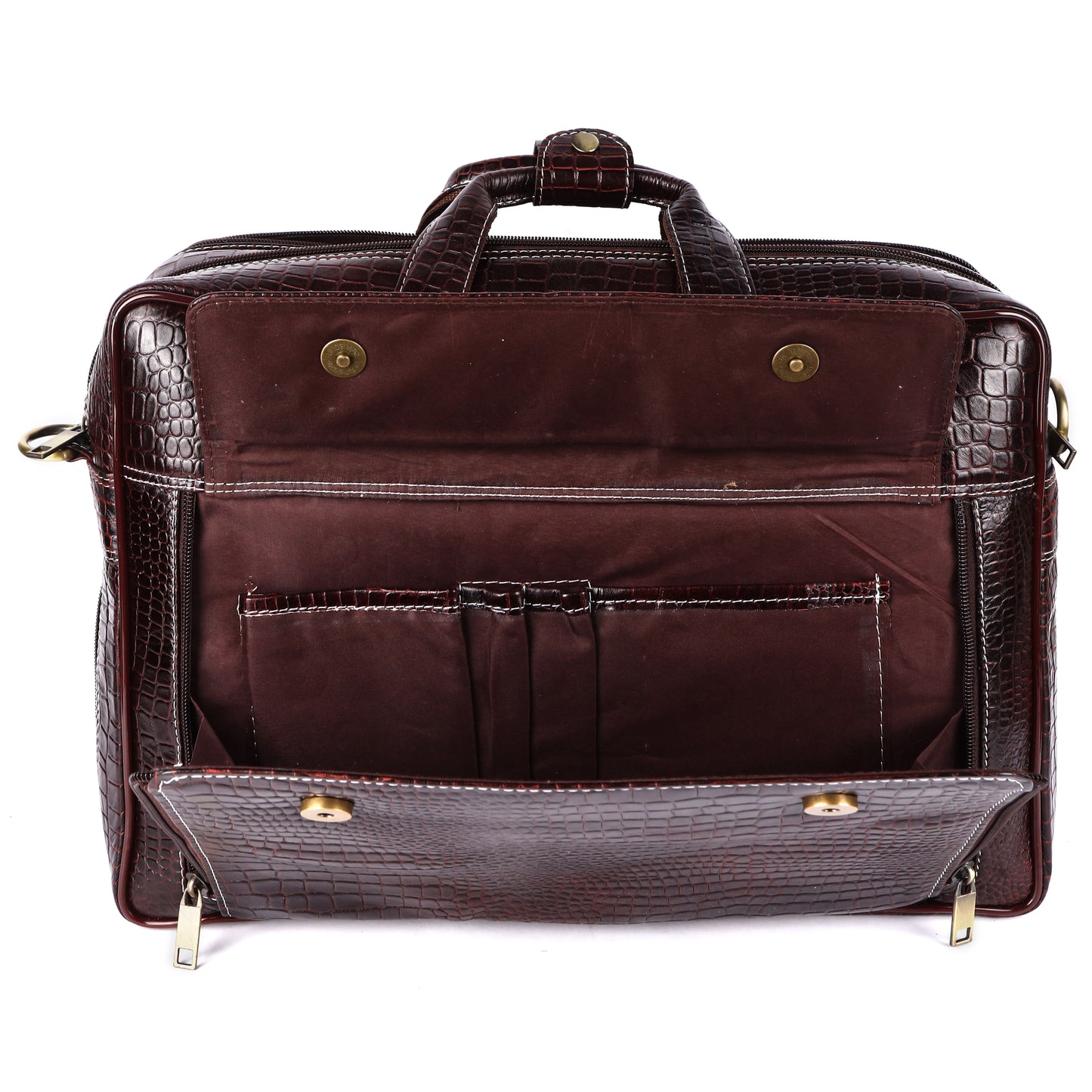 Classic Vintage Brown Leather Briefcase with Shoulder Strap