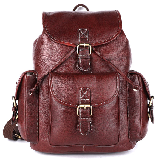 Elegant Brown Genuine Leather Laptop Backpack for Professionals