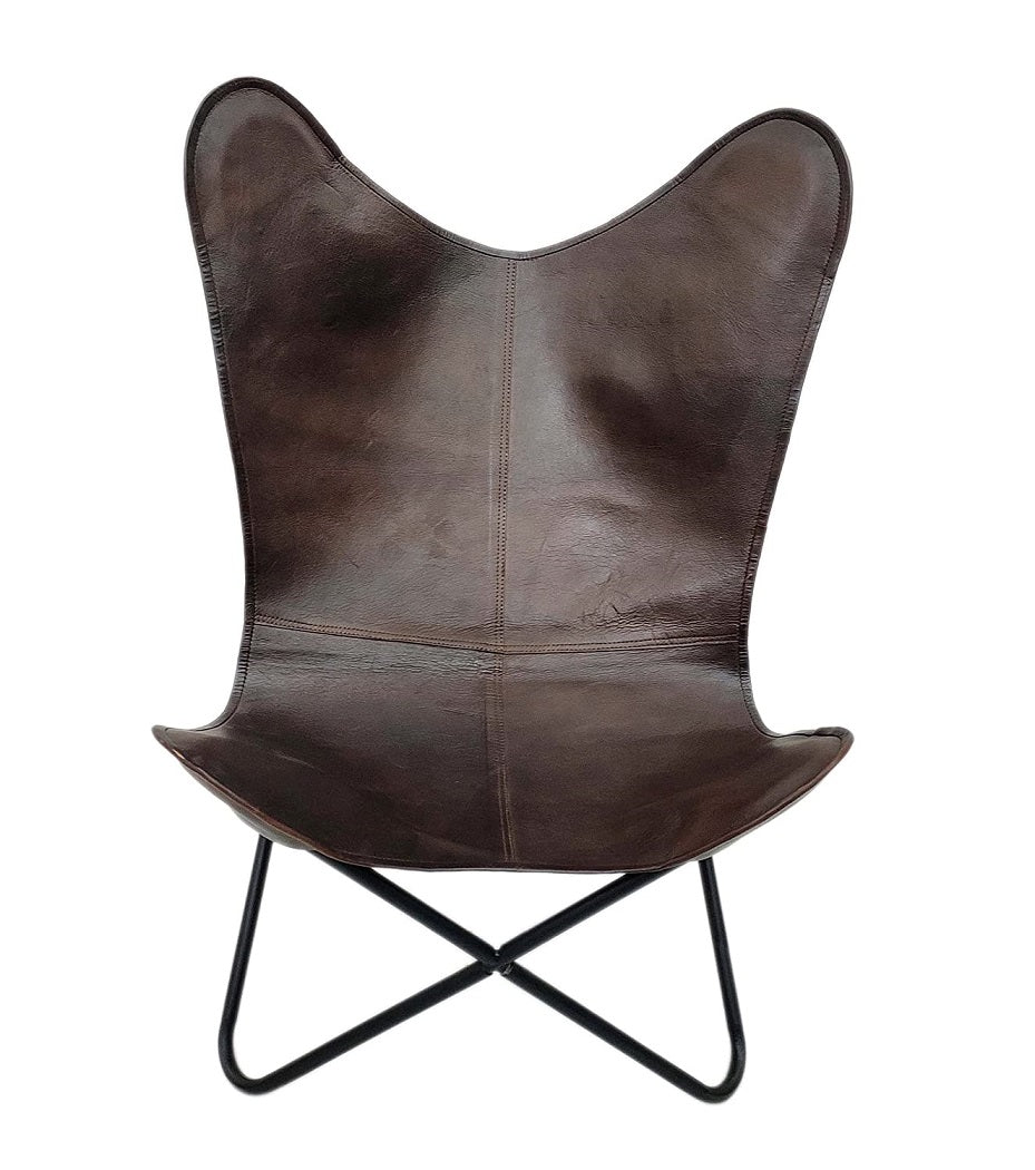 Elegant Handmade Brown Leather Butterfly Chair