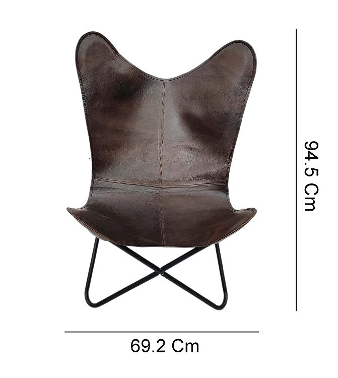 Elegant Handmade Brown Leather Butterfly Chair