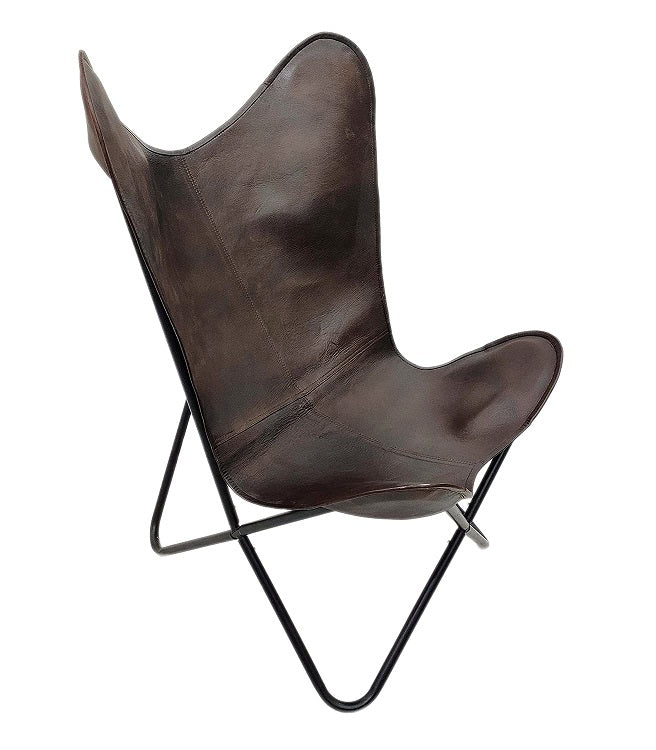 Elegant Handmade Brown Leather Butterfly Chair