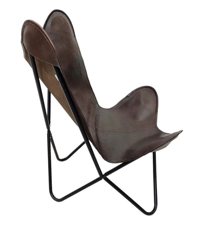 Elegant Handmade Brown Leather Butterfly Chair