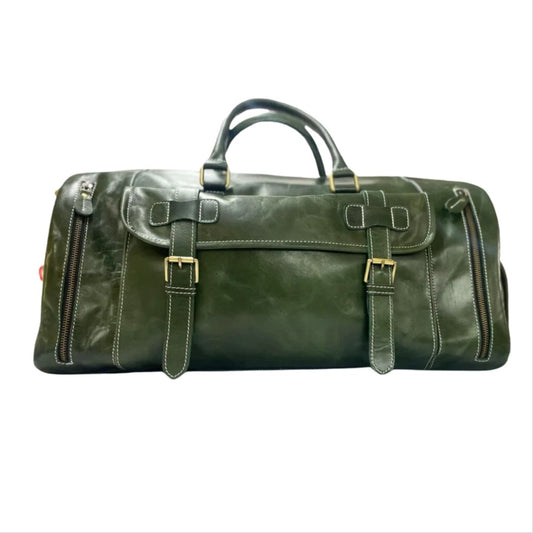 Handcrafted Green Leather Duffle Bag