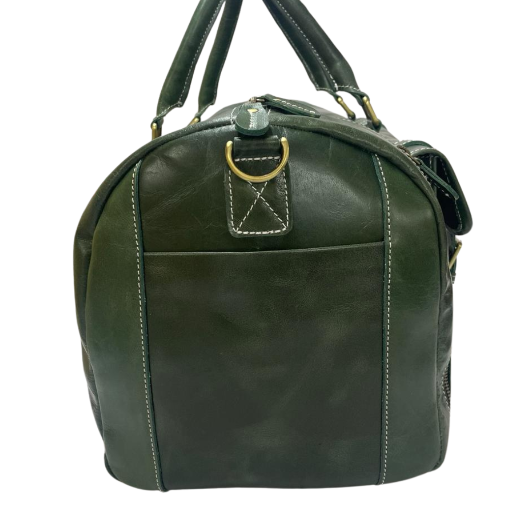 Handcrafted Green Leather Duffle Bag