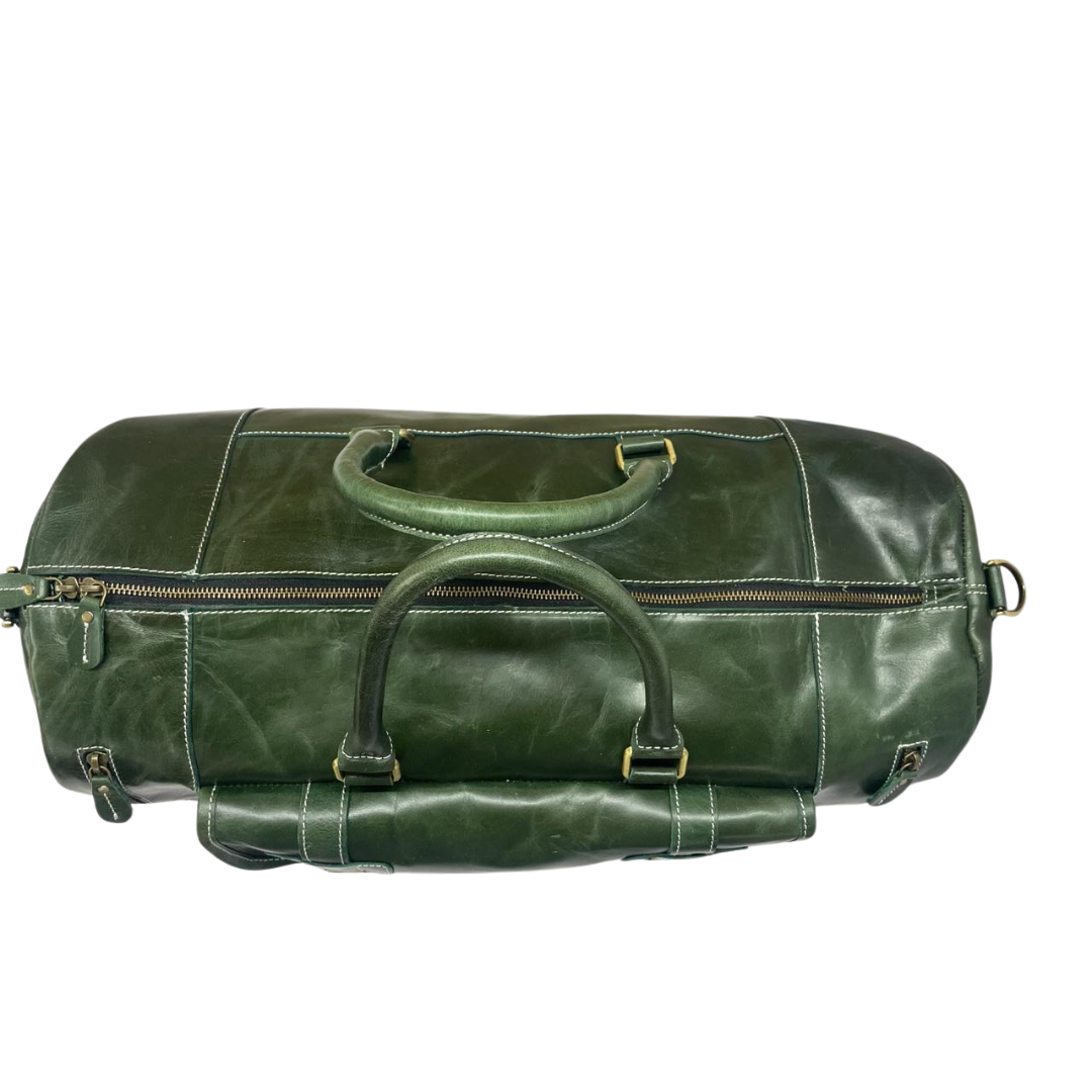 Handcrafted Green Leather Duffle Bag