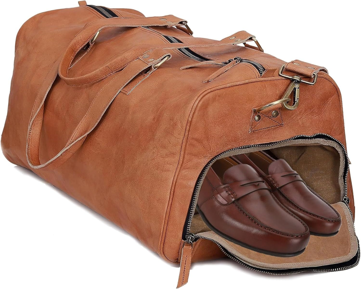 Handcrafted Vintage Brown Duffel Bag