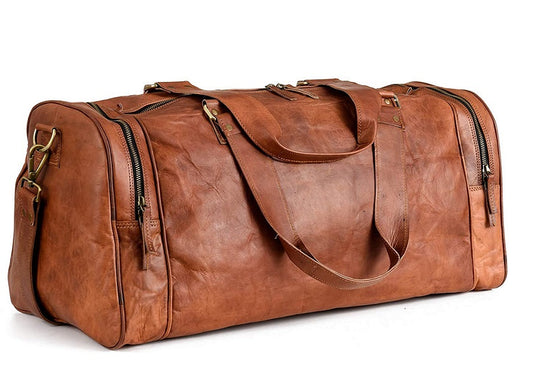 Handcrafted Vintage Brown Leather Travel Duffle Bag