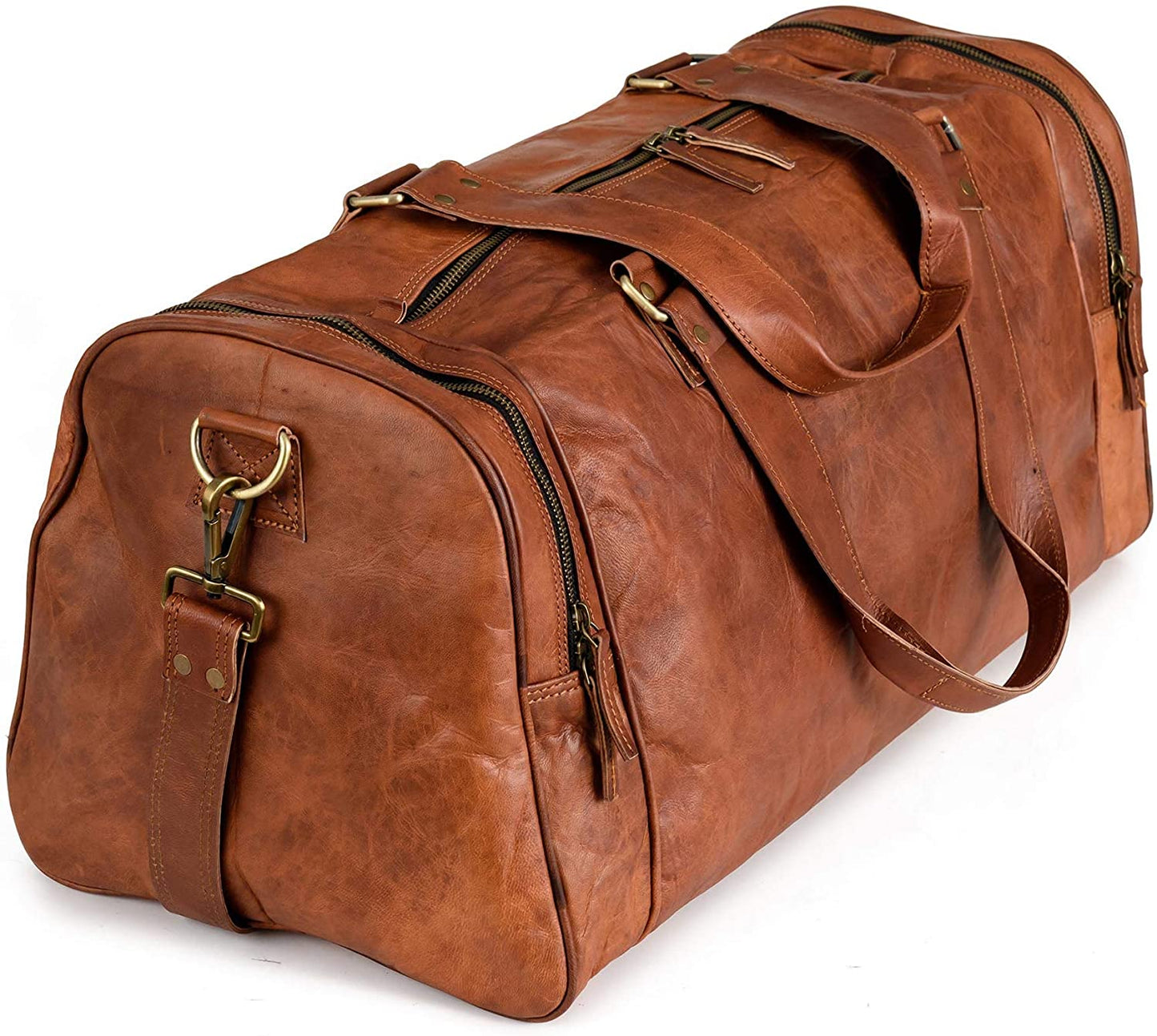 Handcrafted Vintage Brown Leather Travel Duffle Bag