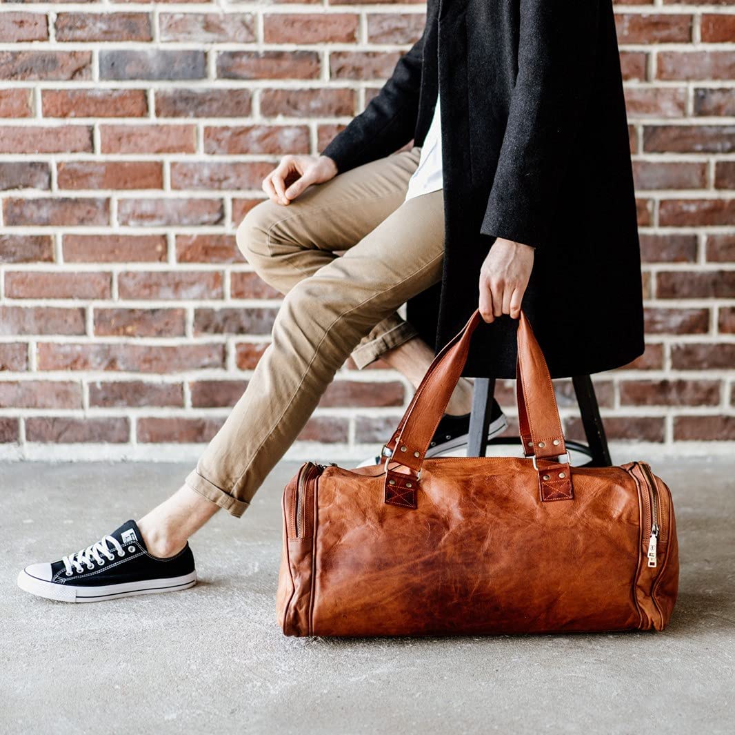 Handcrafted Vintage Brown Leather Travel Duffle Bag