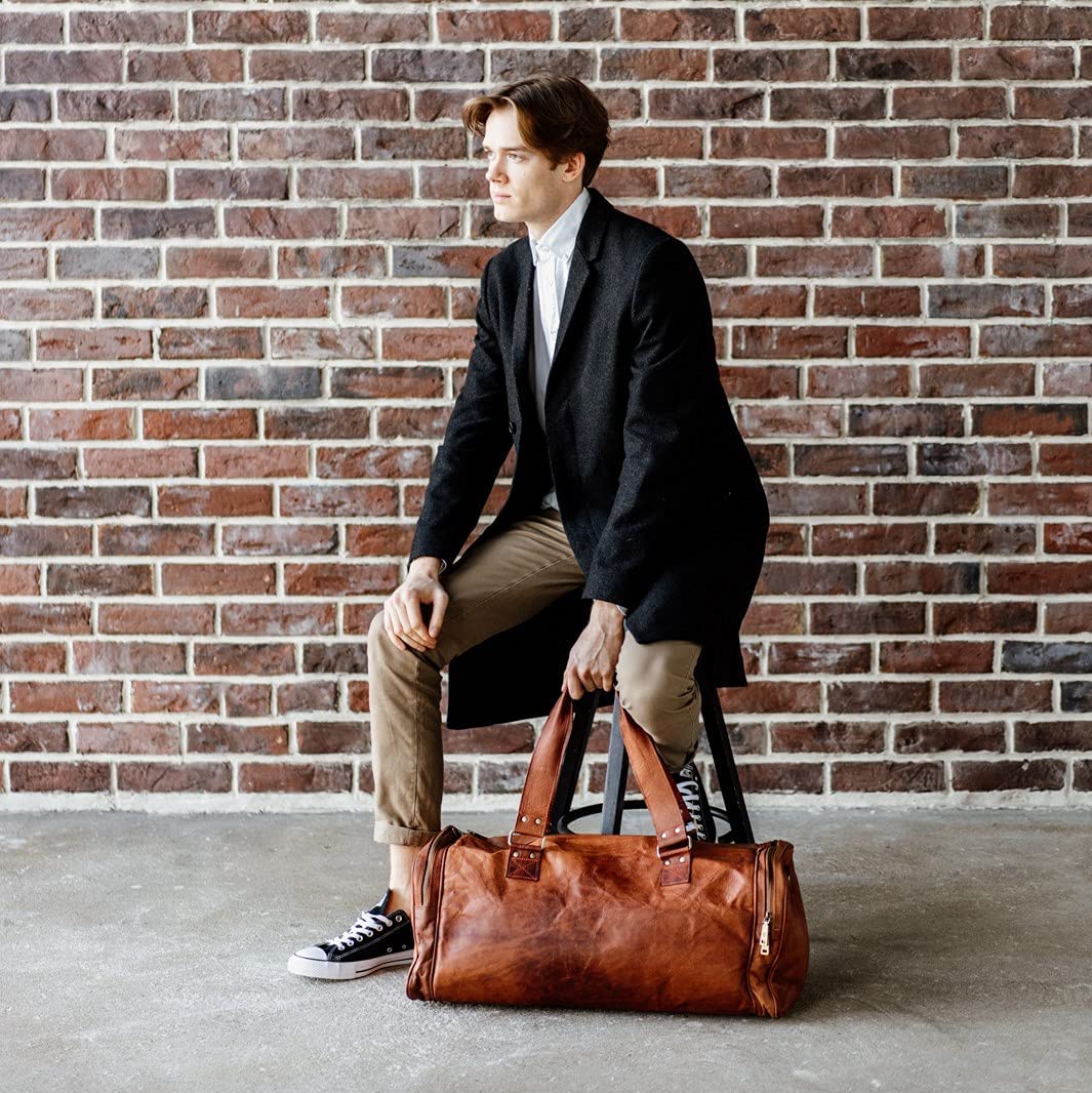 Handcrafted Vintage Brown Leather Travel Duffle Bag