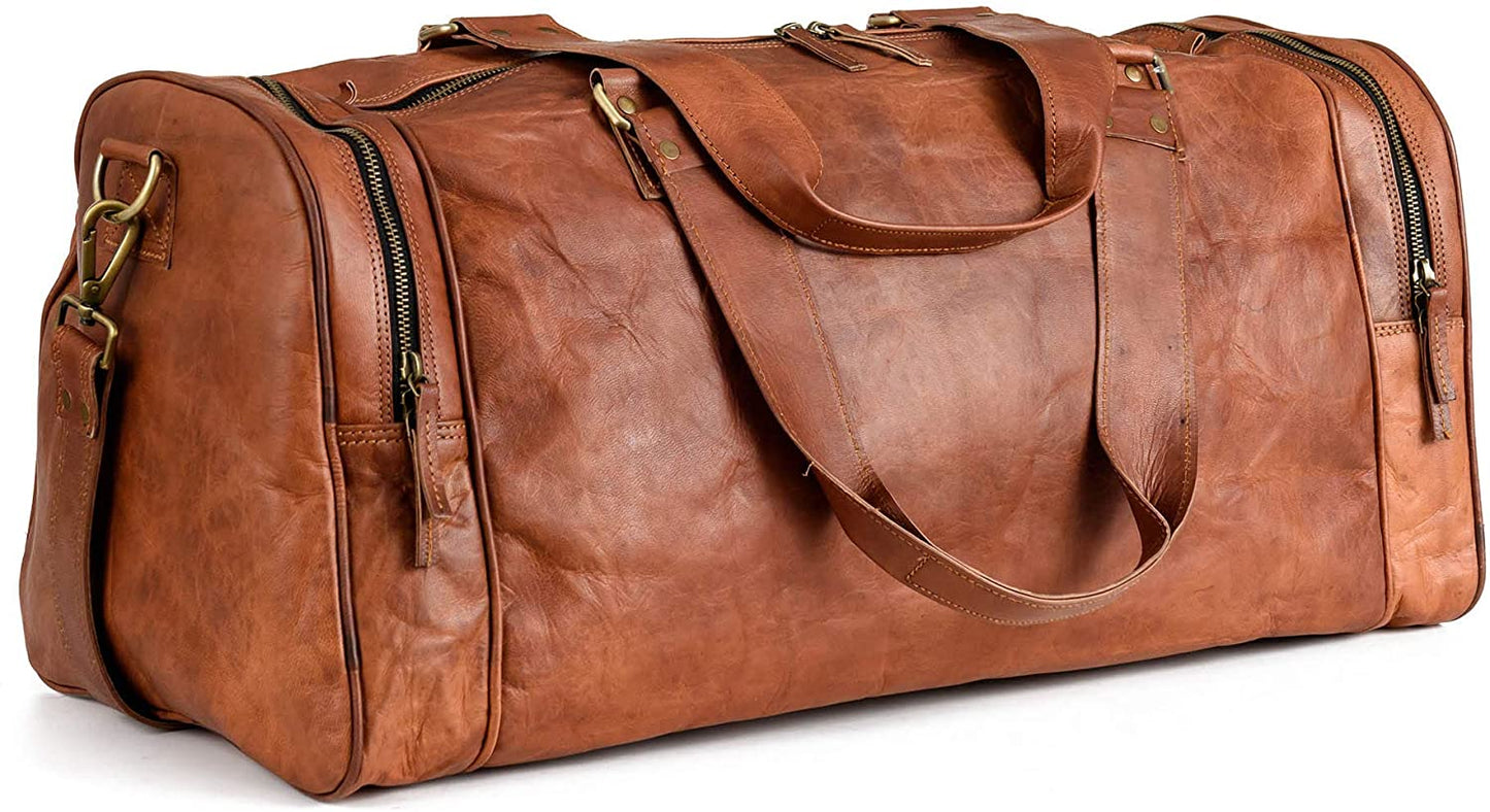 Handcrafted Vintage Brown Leather Travel Duffle Bag