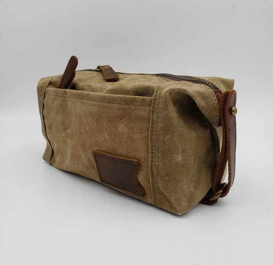 Men's Canvas and Leather Toiletry Clutch Bag