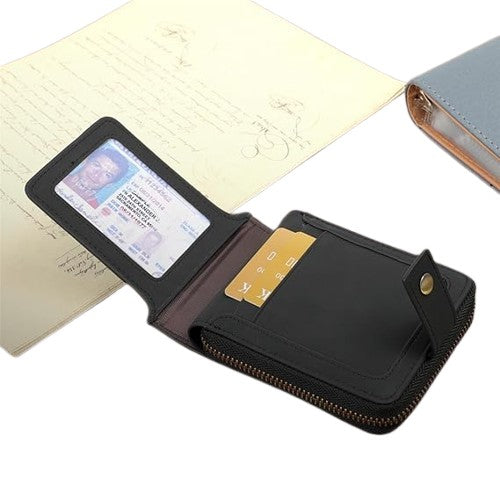 Men’s Classic Leather Bifold Wallet with Zipper and Built-In Card Organizer