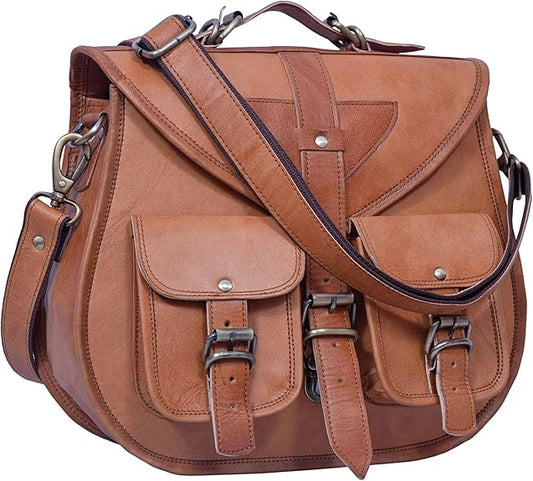 Retro Brown Leather Messenger Crossbody Bag