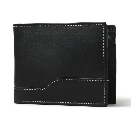 Sleek & Durable Classic Black Leather Bi-fold Wallet