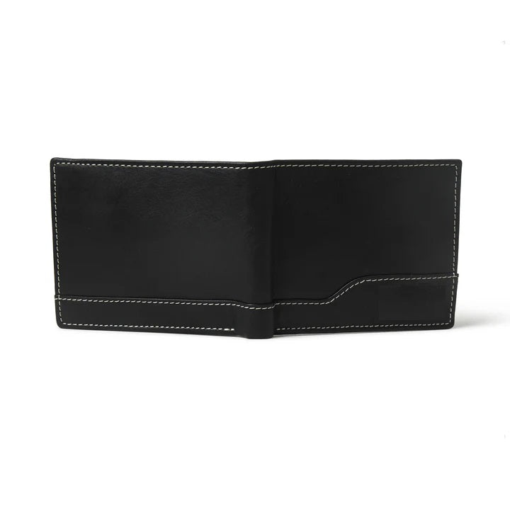 Sleek & Durable Classic Black Leather Bi-fold Wallet