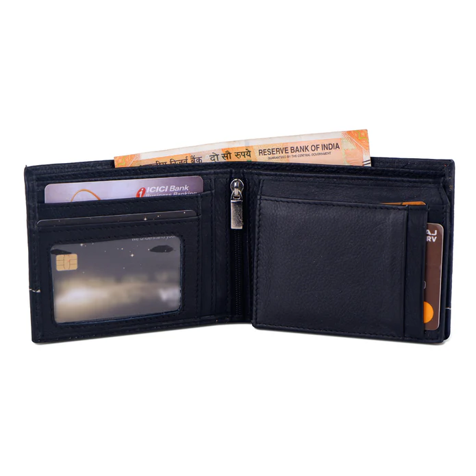 Sleek & Durable Classic Black Leather Bi-fold Wallet