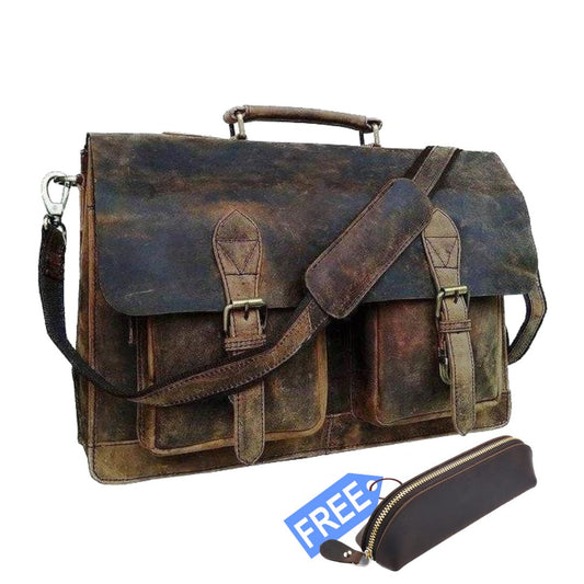 Vintage Retro Buffalo Leather Briefcase