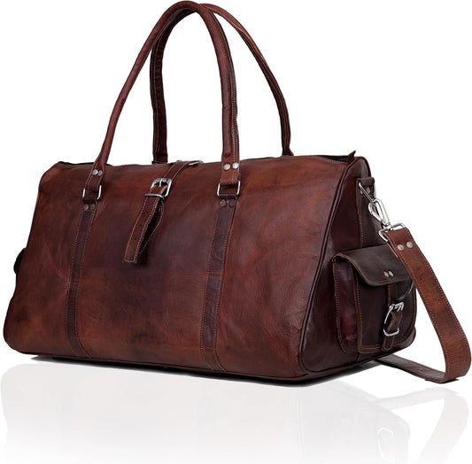 Vintage-Inspired Leather Travel Duffle Bag with Rustic Charm