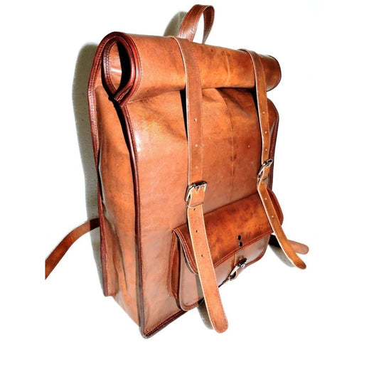 Vintage-Style Leather Rolling Travel Backpack