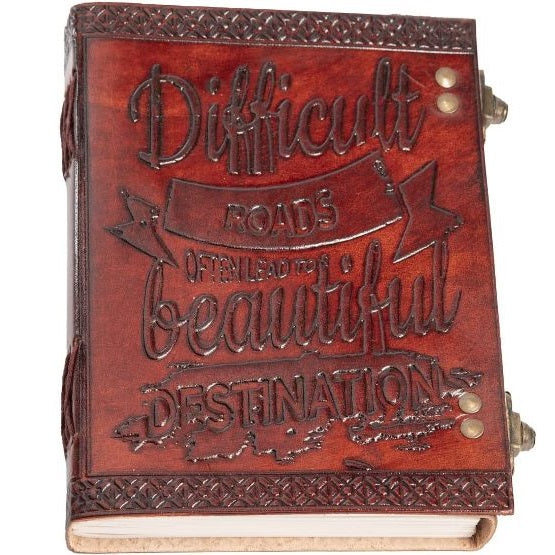 Vintage Leather Journal Difficult Road Notebook