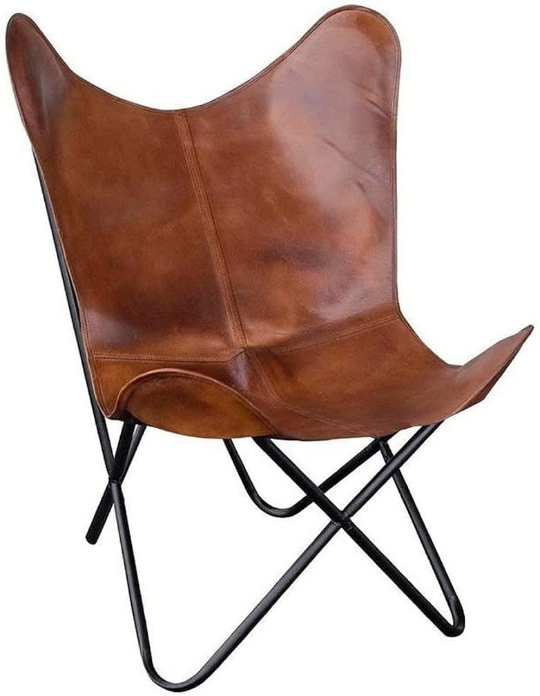 Vintage Elegance Brown Leather Butterfly Chair