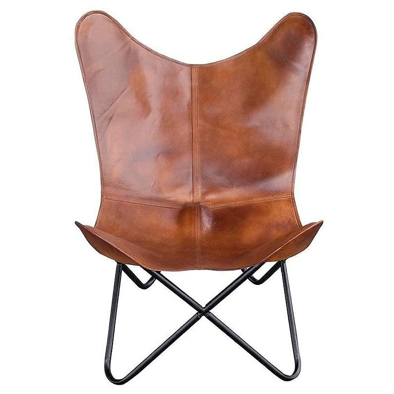 Vintage Elegance Brown Leather Butterfly Chair