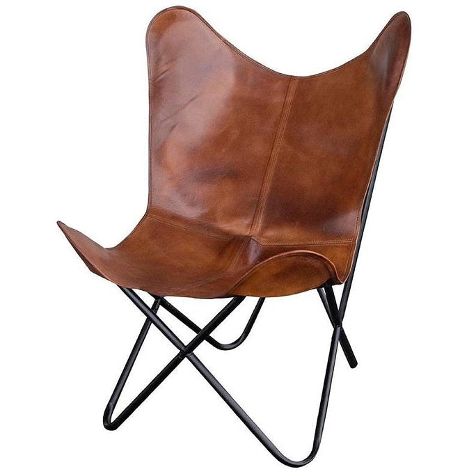 Vintage Elegance Brown Leather Butterfly Chair