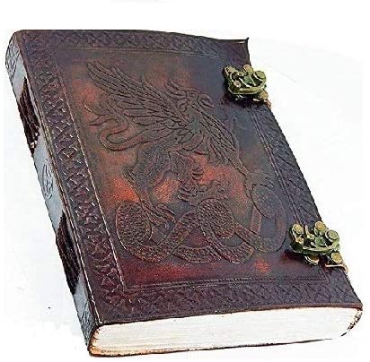 Skh Handmade Vintage Leather Journal Dragon Diary Notebook with Lock Dnd Book of shadows 8 inch Brown