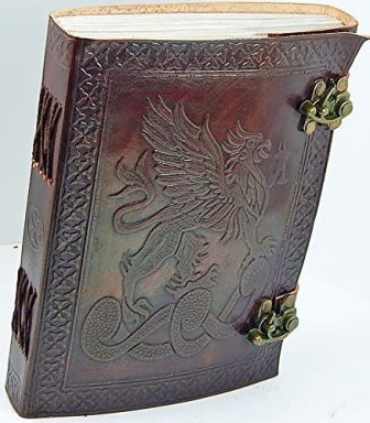 Skh Handmade Vintage Leather Journal Dragon Diary Notebook with Lock Dnd Book of shadows 8 inch Brown