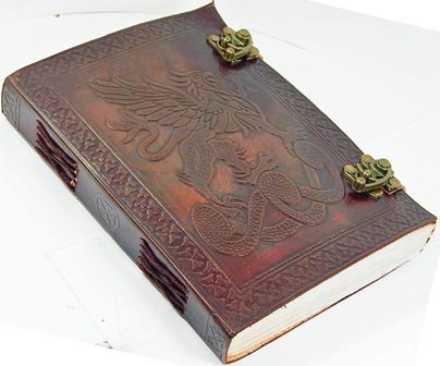 Skh Handmade Vintage Leather Journal Dragon Diary Notebook with Lock Dnd Book of shadows 8 inch Brown