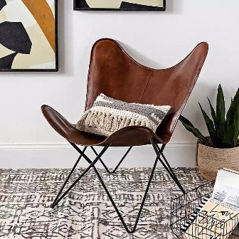 BROWN LEATHER BUTTERFLY RELAXING CHAIR