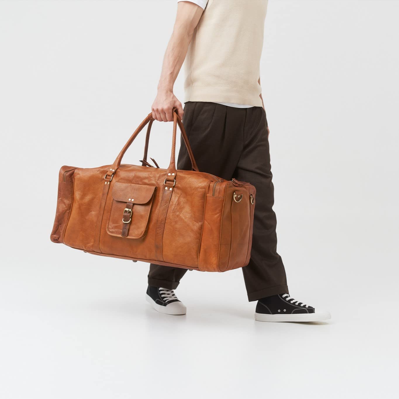 LEATHER DUFFLE LUGGAGE WEEKENDER BAG