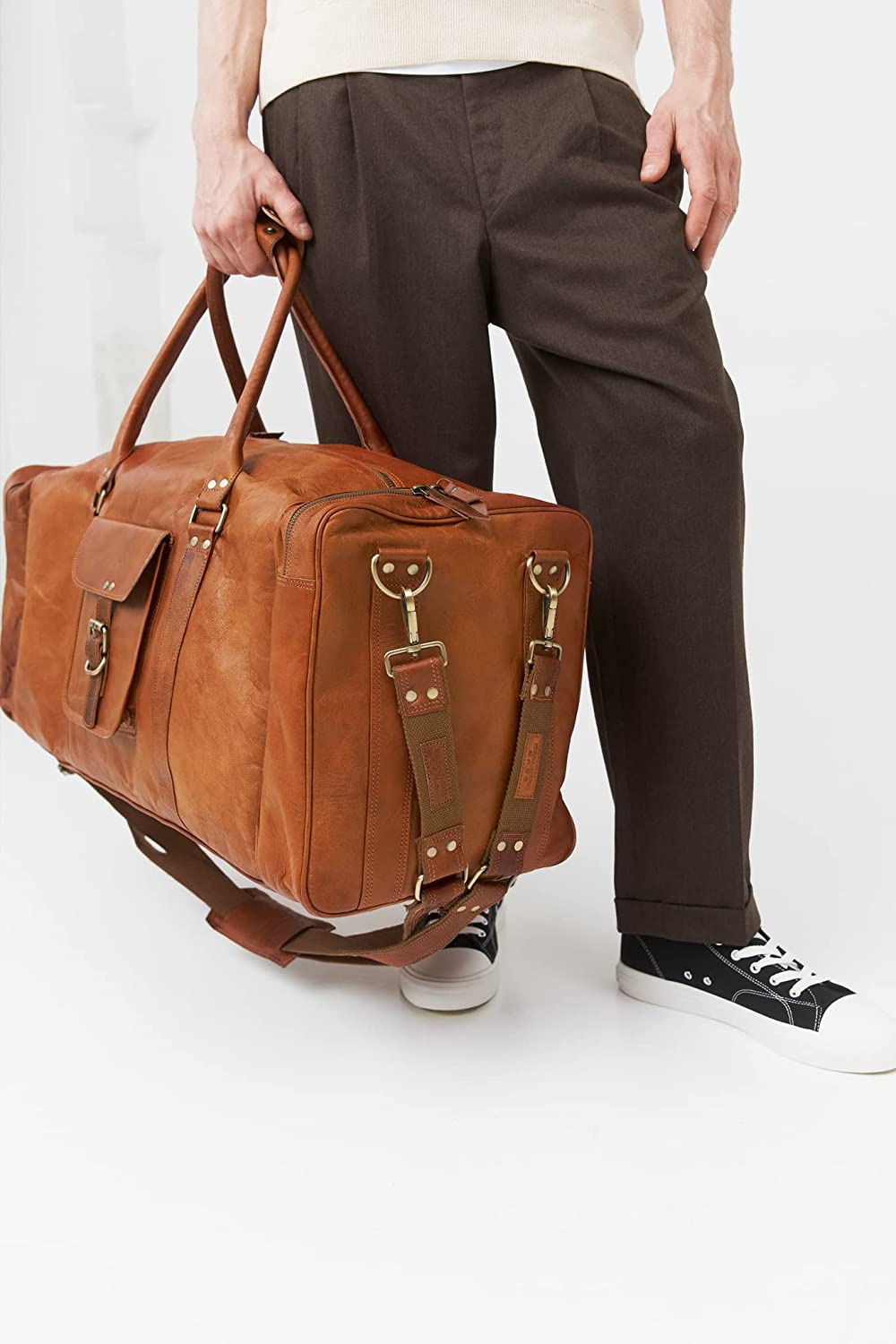 LEATHER DUFFLE LUGGAGE WEEKENDER BAG