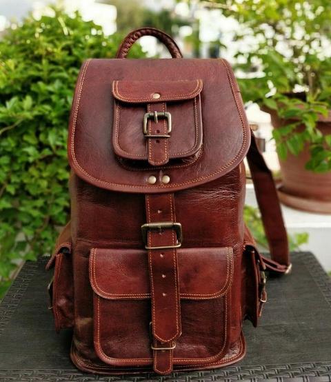 Genuine Leather Backpack Travel Rucksack