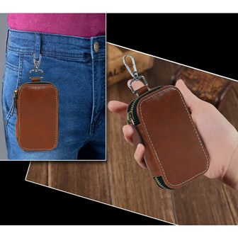 Leather Key Case Pouch Wallet Keychain