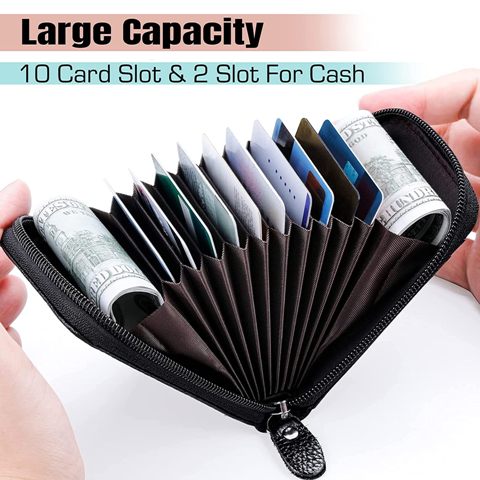 Leather Zipper Card Holder Money Wallet