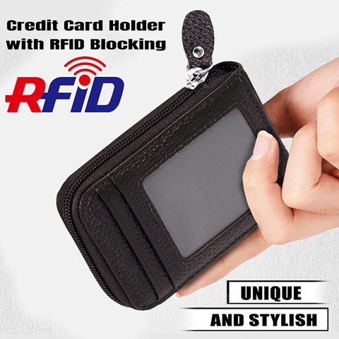 Leather Zipper Card Holder Money Wallet