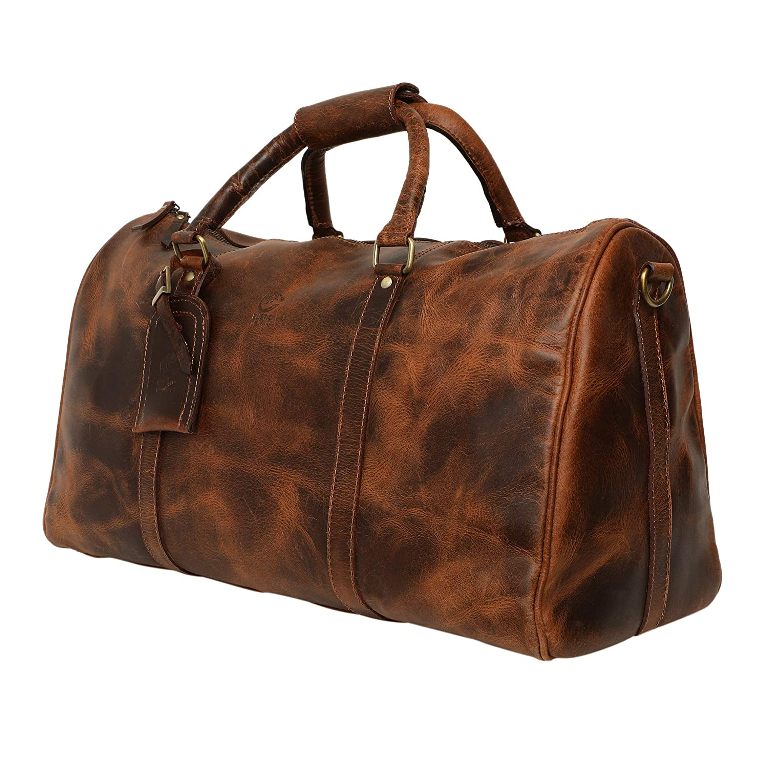 MENS FULL GRAIN LEATHER DUFFEL BAG OVERNIGHT